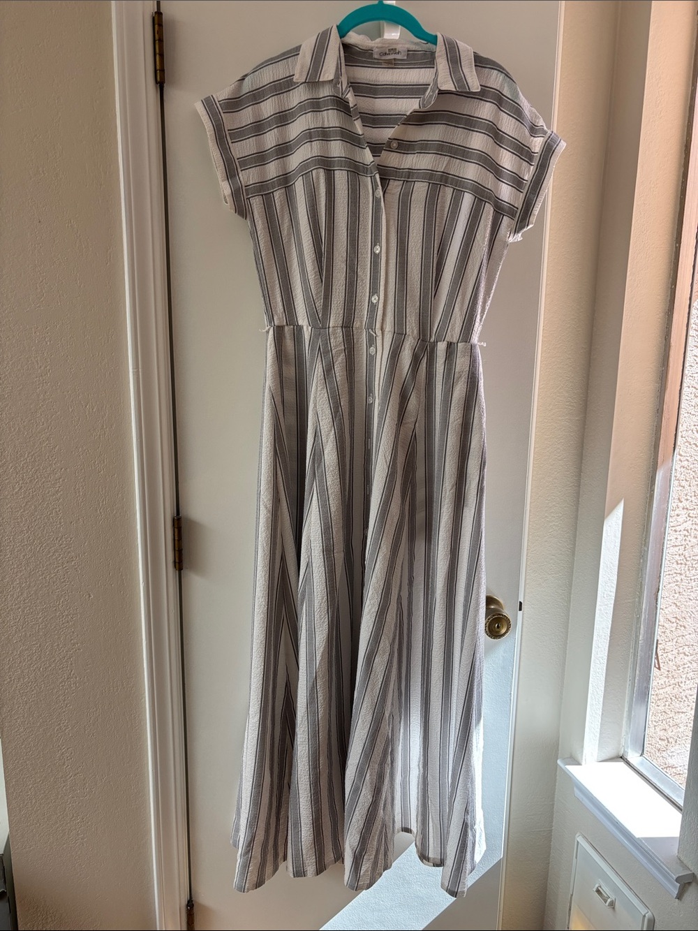 Calvin Klein Striped Maxi Dress in Gray and White